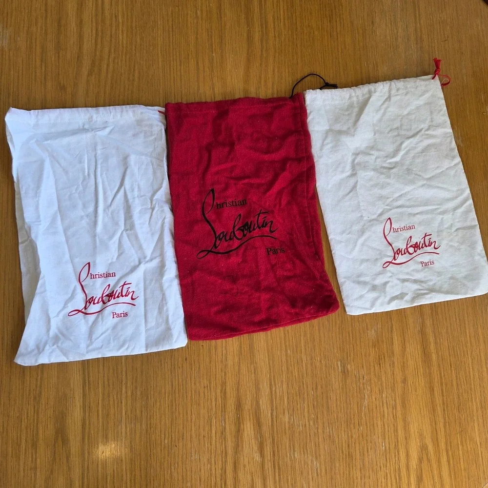 Christian Louboutin Dust Bag Set of 3 Red and White Shoe Storage Pouches